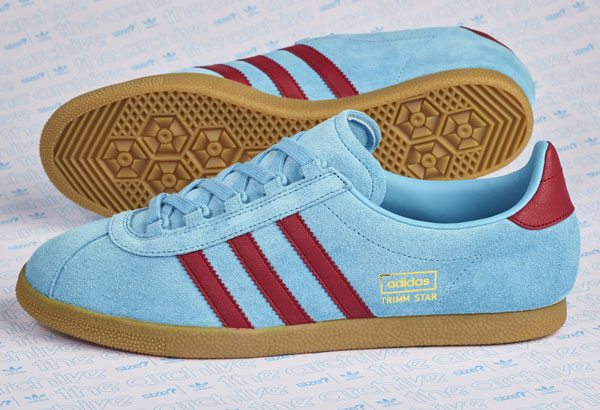 Size? offers Adidas Trimm Star trainers in a claret and blue finish