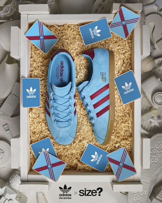 Size? offers Adidas Trimm Star trainers in a claret and blue finish