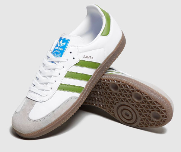 Adidas Samba trainers in a white and green finish