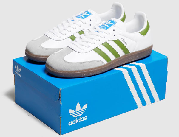 Adidas Samba trainers in a white and green finish