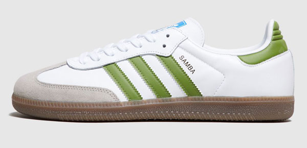 Adidas Samba trainers in a white and green finish