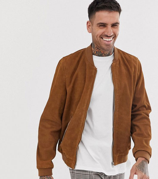 ASOS classic suede bomber jacket in tan
