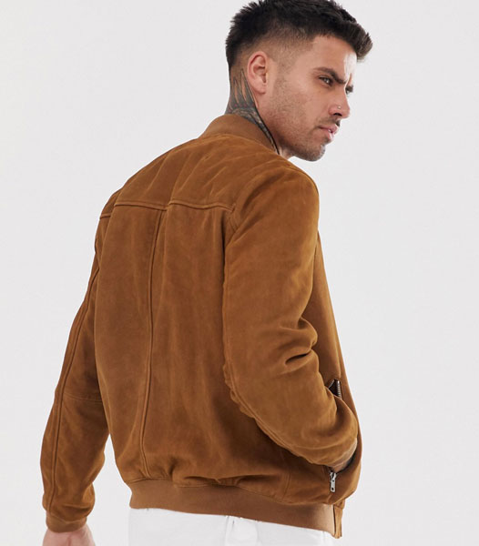 ASOS classic suede bomber jacket in tan