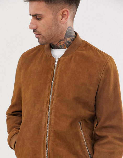 ASOS classic suede bomber jacket in tan