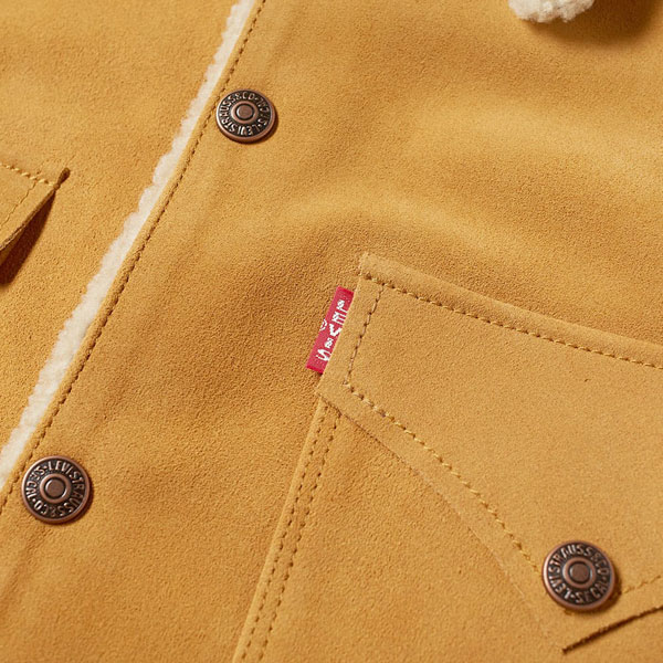 LEVI'S VINTAGE CLOTHING, SUEDE SHERPA TRUCKER JACKET GOLDEN NUGGET