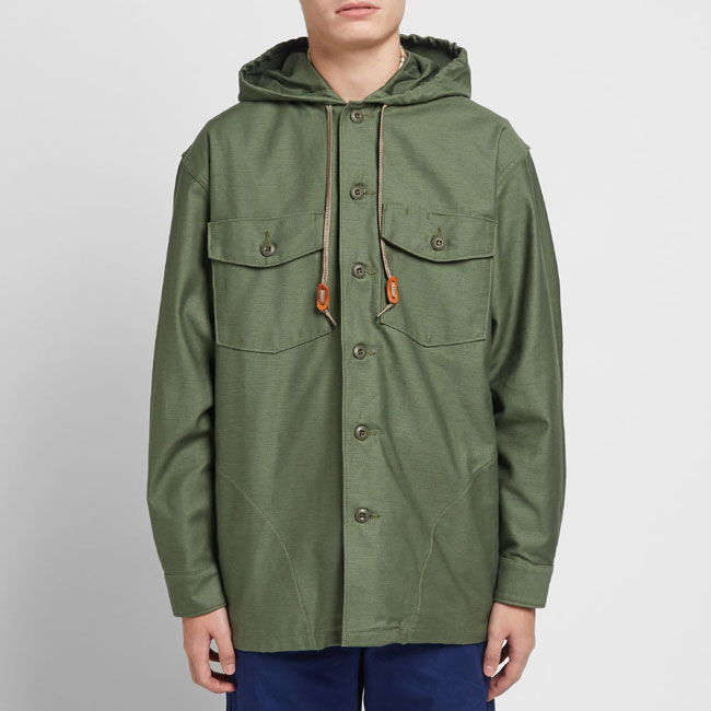 Hooded shirt jacket by Orslow
