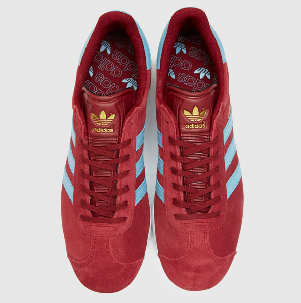 Adidas Gazelle trainers in claret and blue now available
