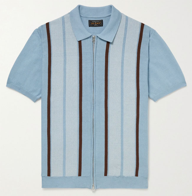 Vintage-style zip-up polo shirt by Beams Plus