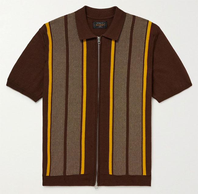 Vintage-style zip-up polo shirt by Beams Plus