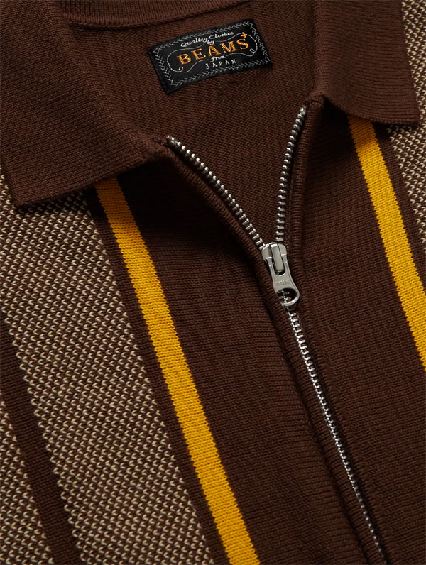 Vintage-style zip-up polo shirt by Beams Plus