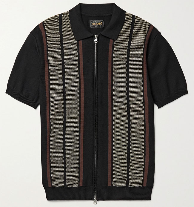 Vintage-style zip-up polo shirt by Beams Plus