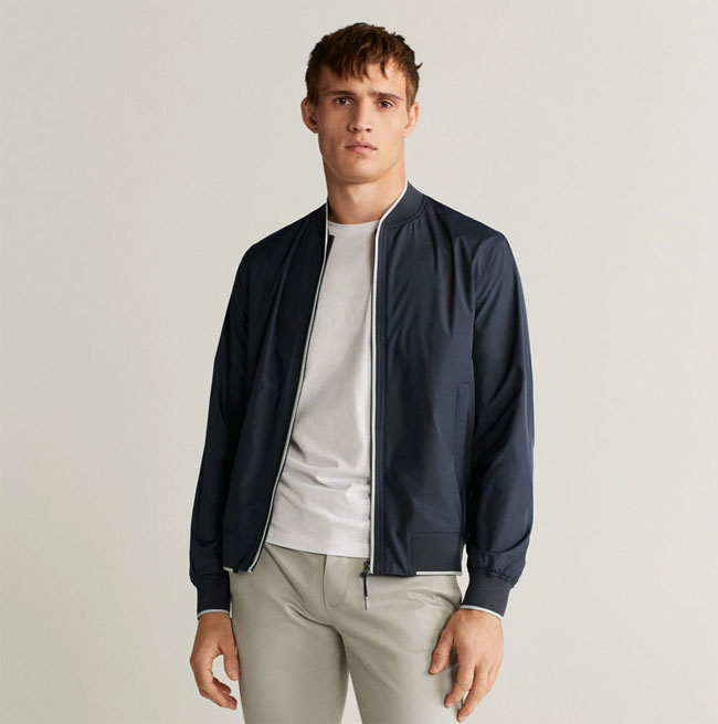 Budget fabric bomber jackets at Mango