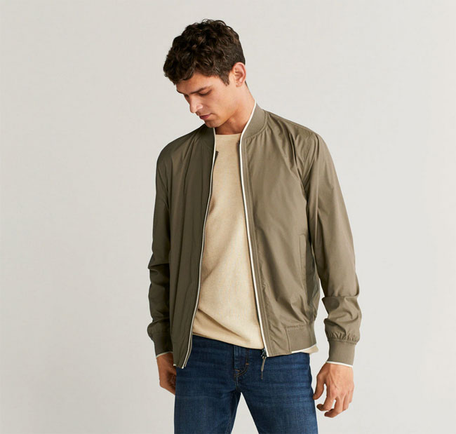 Budget fabric bomber jackets at Mango