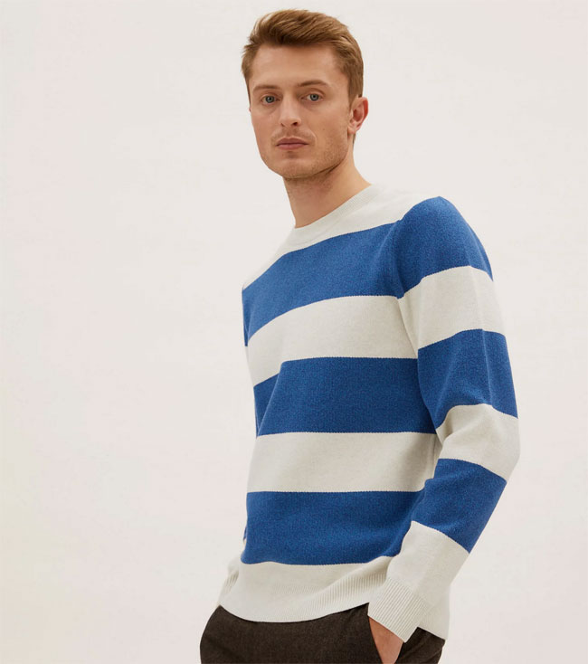 Classic Striped Crew Neck Jumper at Marks & Spencer