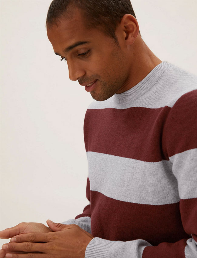 Classic Striped Crew Neck Jumper at Marks & Spencer