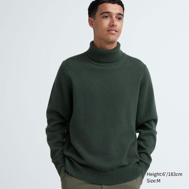Budget lambswool turtleneck jumpers at Uniqlo