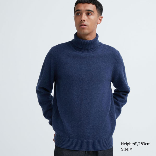 Budget lambswool turtleneck jumpers at Uniqlo