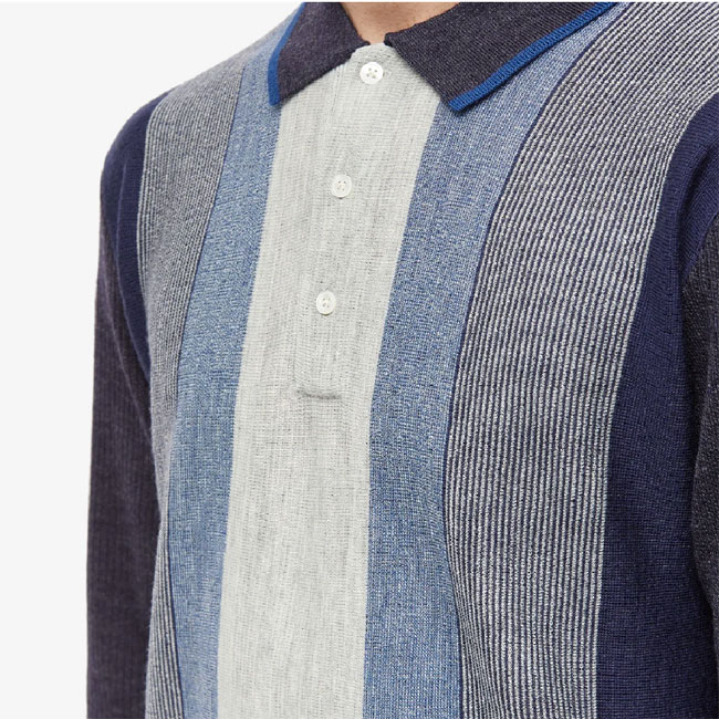 Beams Plus long-sleeve stripe knit polo shirt