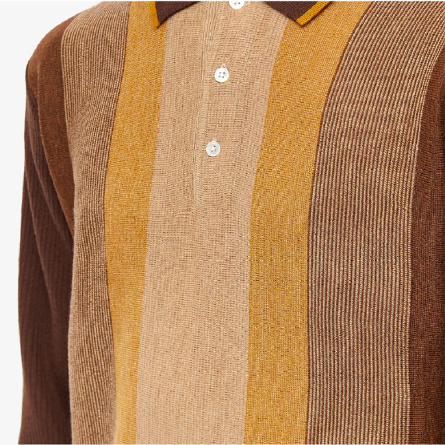 Beams Plus long-sleeve stripe knit polo shirt